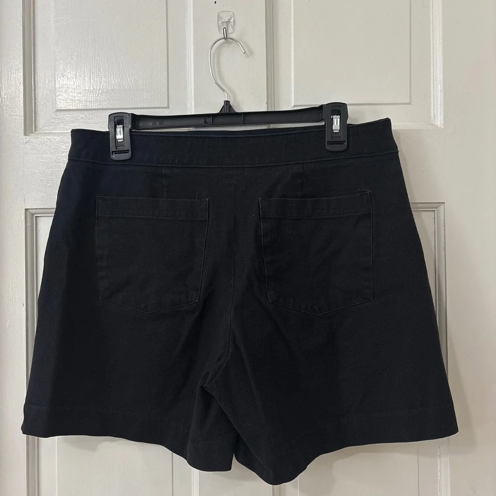 Spanx Stretch Twill Shorts  L Black Cotton Pull On Slimming Chic Classic